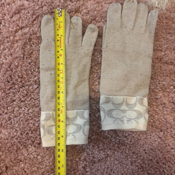 Coach Gloves Gold Tan Sparkly One Size - Picture 4 of 6